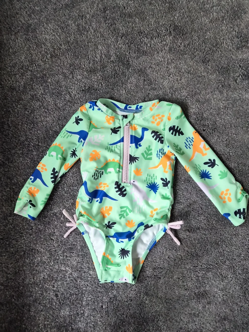 Cat & Jack Dino Print Long Sleeve Rash Guard Swimsuit - Mint Green